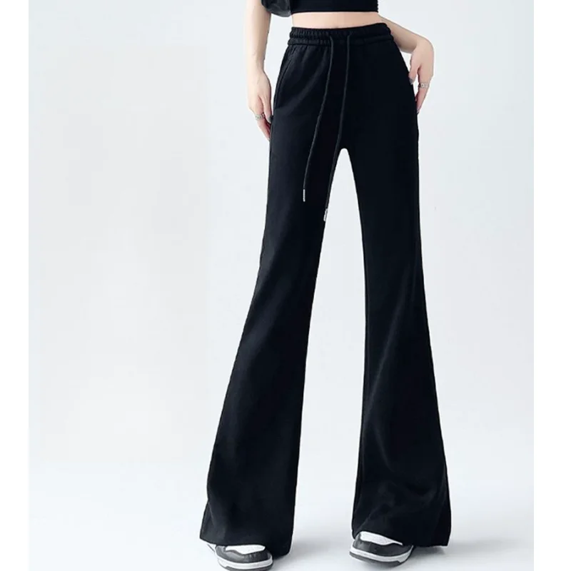 Streetwear Women Drawstring Flare Pants Casual Matching Sportswear New In Lady Leggings & Wide Leg Pants Boot Cut Long Trousers