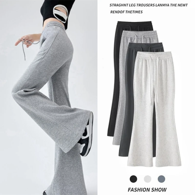 Streetwear Women Drawstring Flare Pants Casual Matching Sportswear New In Lady Leggings & Wide Leg Pants Boot Cut Long Trousers