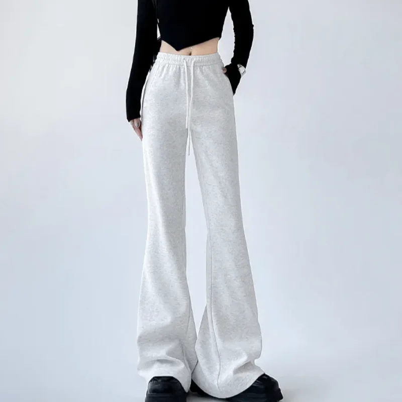 Streetwear Women Drawstring Flare Pants Casual Matching Sportswear New In Lady Leggings & Wide Leg Pants Boot Cut Long Trousers