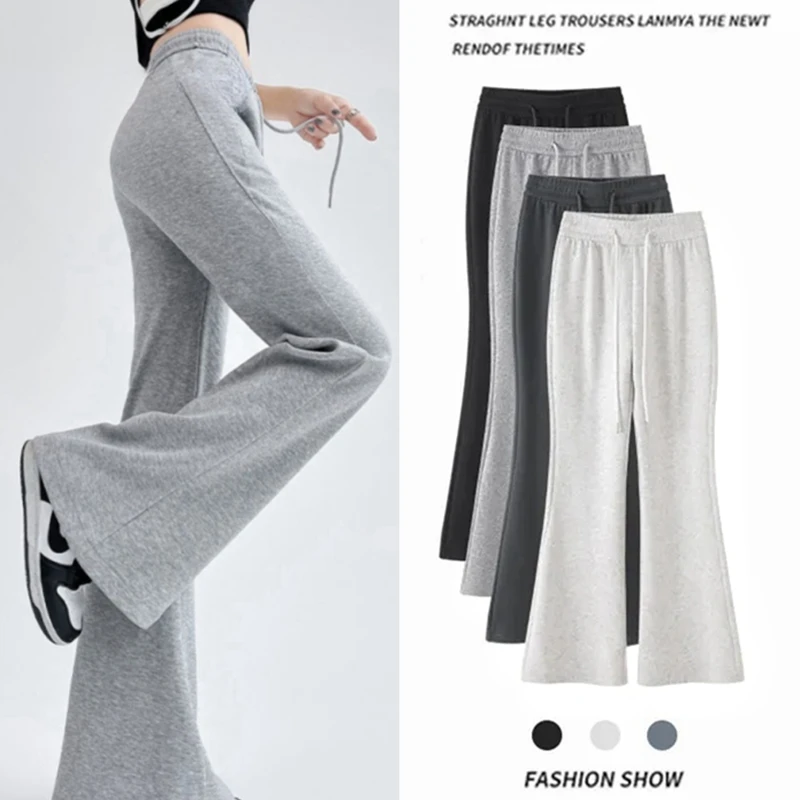 Streetwear Women Drawstring Flare Pants Casual Matching Sportswear New In Lady Leggings & Wide Leg Pants Boot Cut Long Trousers