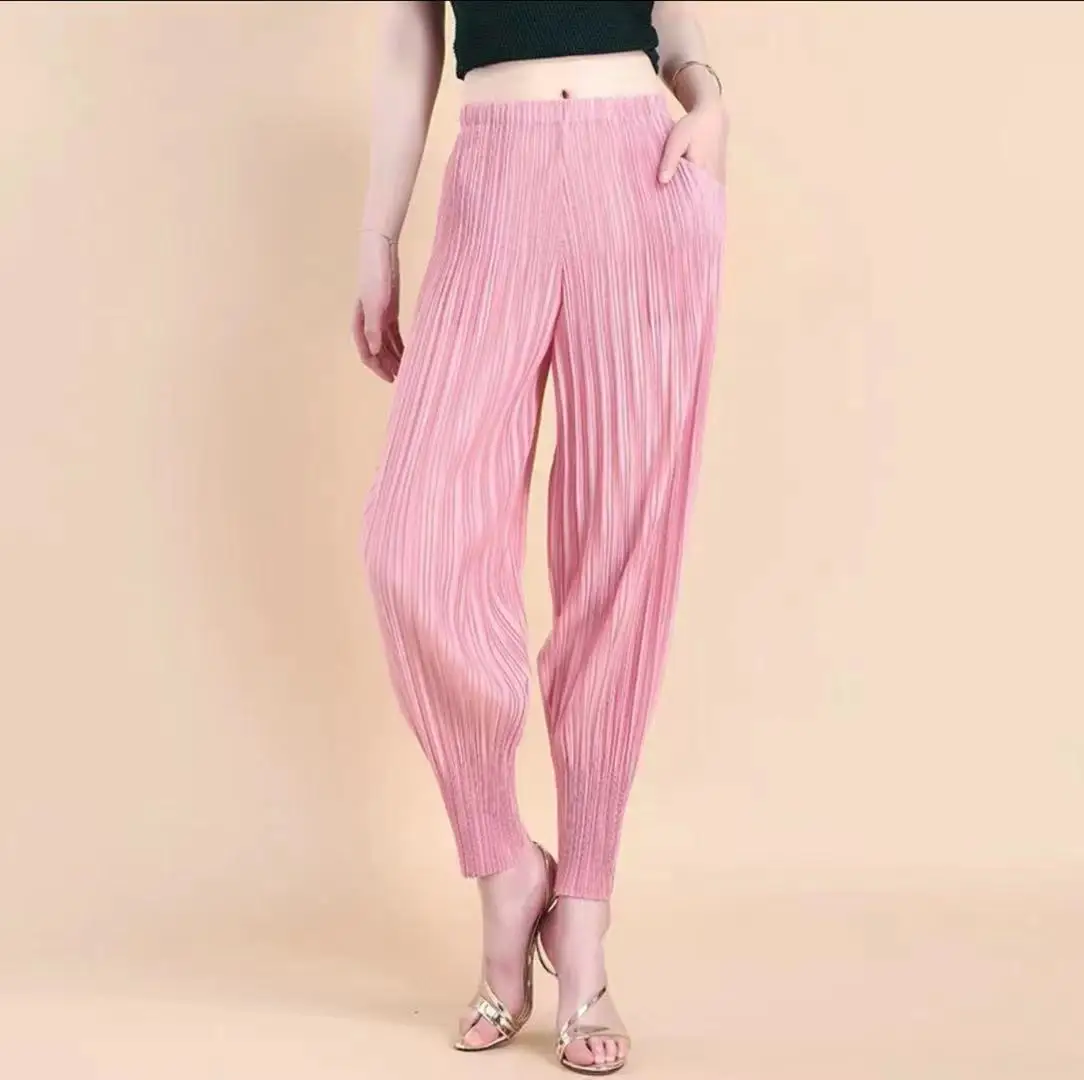 Miyake Fashion Classic Versatile Carrot Pants Loose High Elasticity Folded Small Legged Haren Pants for Women