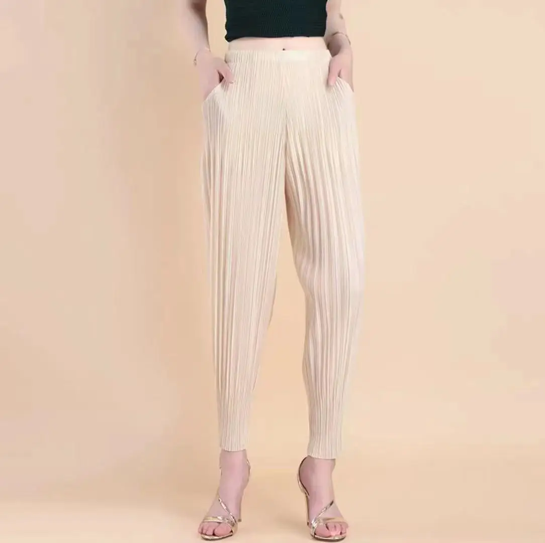 Miyake Fashion Classic Versatile Carrot Pants Loose High Elasticity Folded Small Legged Haren Pants for Women
