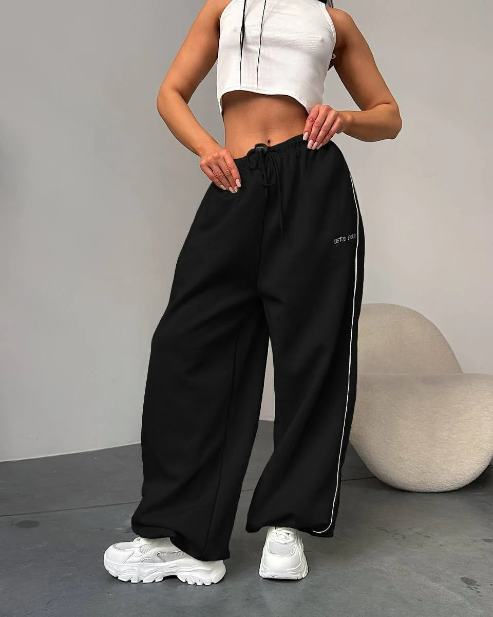 Y2K American Black Retro Hip-Hop Oversized Woman Fashion Casual Sweatpants Loose Jogging Pants High Waist Wide-Leg Streetwear