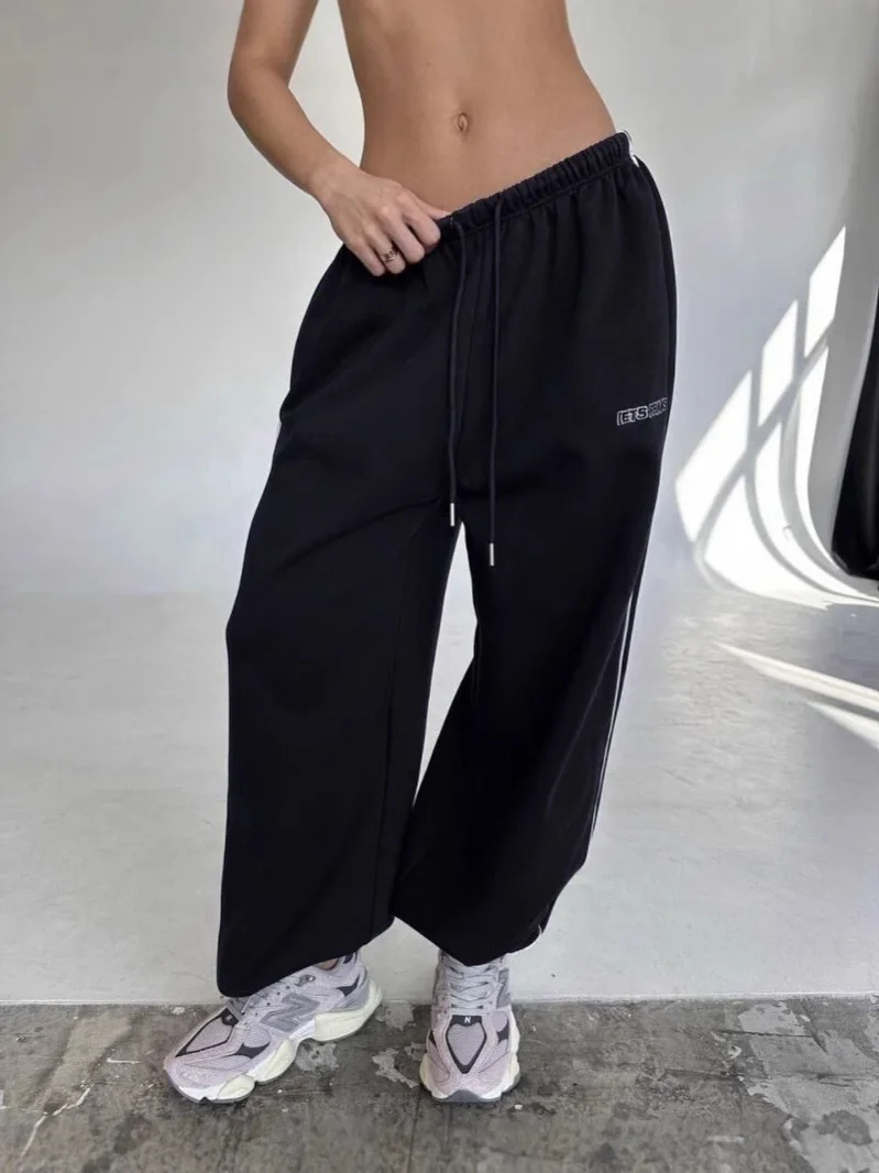 Y2K American Black Retro Hip-Hop Oversized Woman Fashion Casual Sweatpants Loose Jogging Pants High Waist Wide-Leg Streetwear