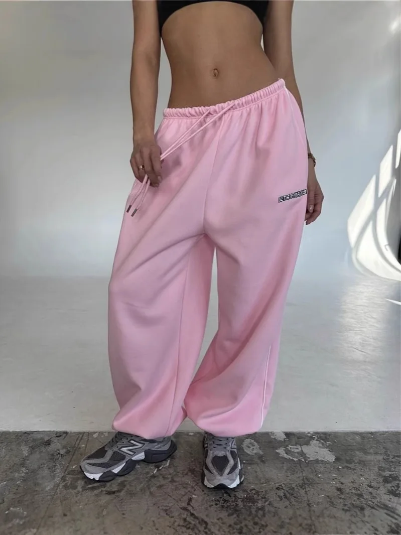 Y2K American Black Retro Hip-Hop Oversized Woman Fashion Casual Sweatpants Loose Jogging Pants High Waist Wide-Leg Streetwear