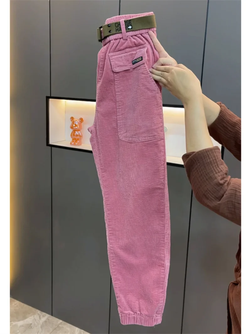 Fashion Korean Autumn Winter Corduroy Tight leg Harem Pants Women 2026 New Elastic High Waist Loose Casual Female Trousers