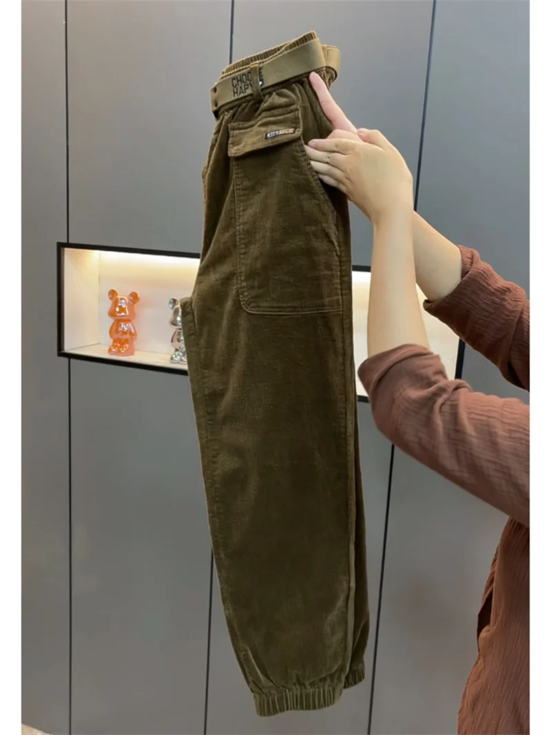 Fashion Korean Autumn Winter Corduroy Tight leg Harem Pants Women 2026 New Elastic High Waist Loose Casual Female Trousers