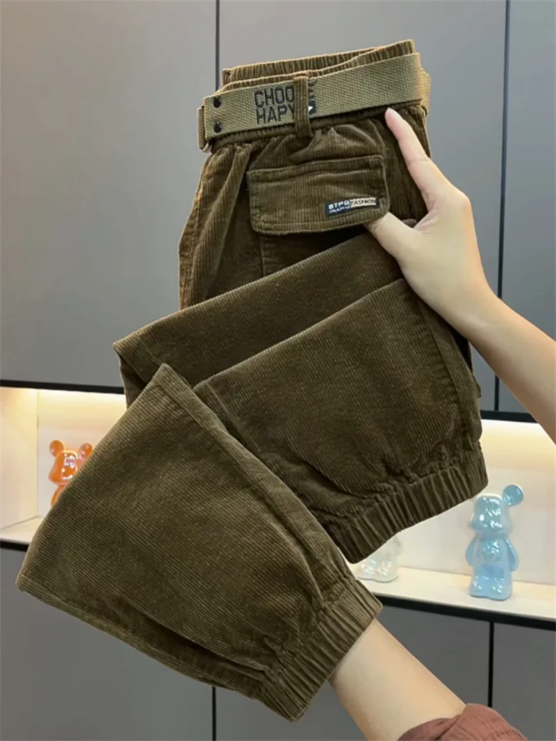 Fashion Korean Autumn Winter Corduroy Tight leg Harem Pants Women 2026 New Elastic High Waist Loose Casual Female Trousers