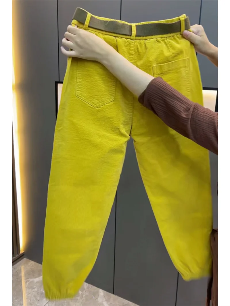 Fashion Korean Autumn Winter Corduroy Tight leg Harem Pants Women 2026 New Elastic High Waist Loose Casual Female Trousers