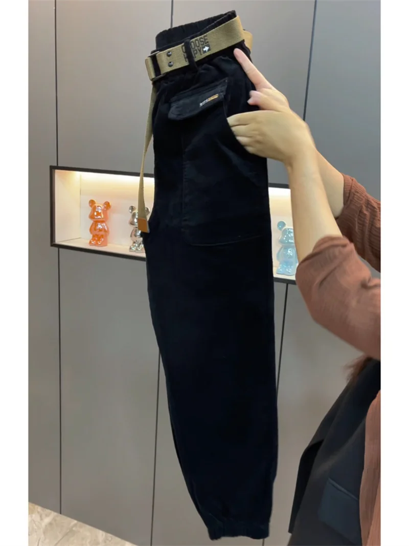 Fashion Korean Autumn Winter Corduroy Tight leg Harem Pants Women 2026 New Elastic High Waist Loose Casual Female Trousers