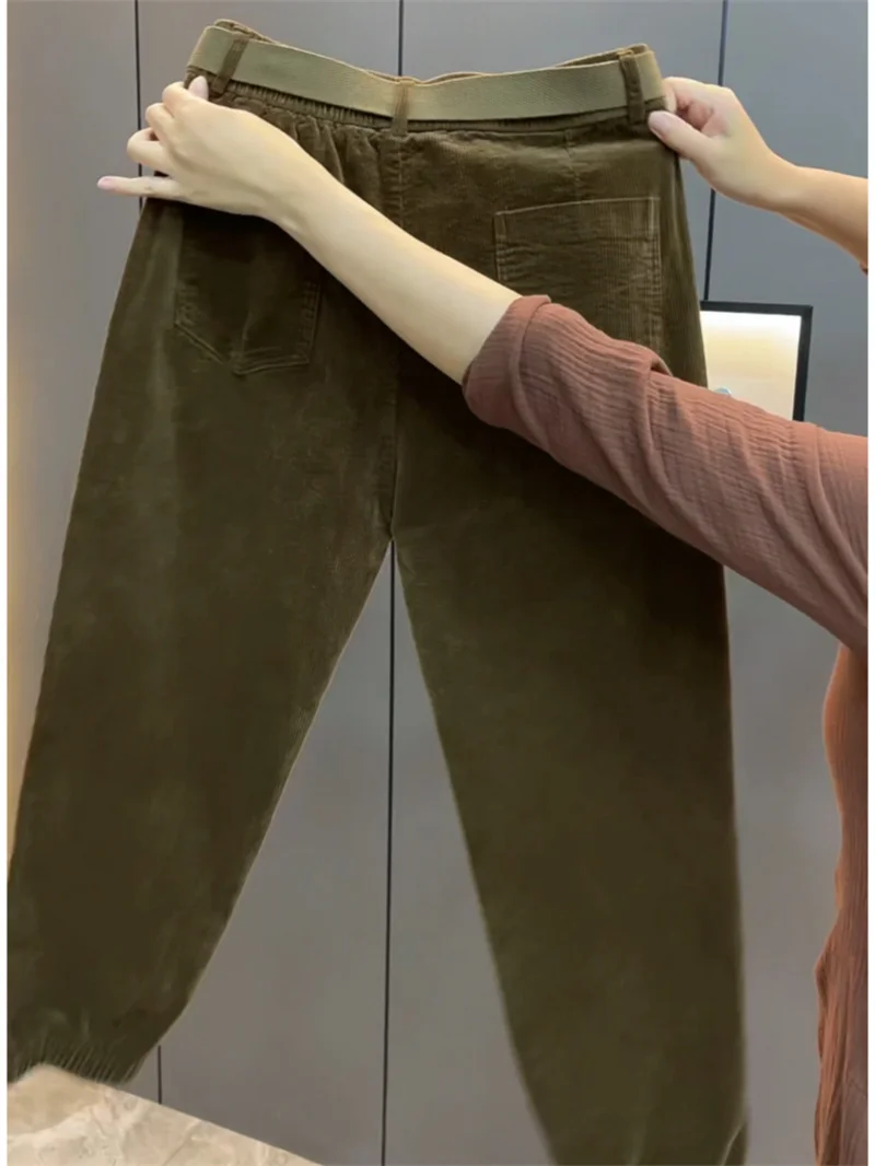 Fashion Korean Autumn Winter Corduroy Tight leg Harem Pants Women 2026 New Elastic High Waist Loose Casual Female Trousers