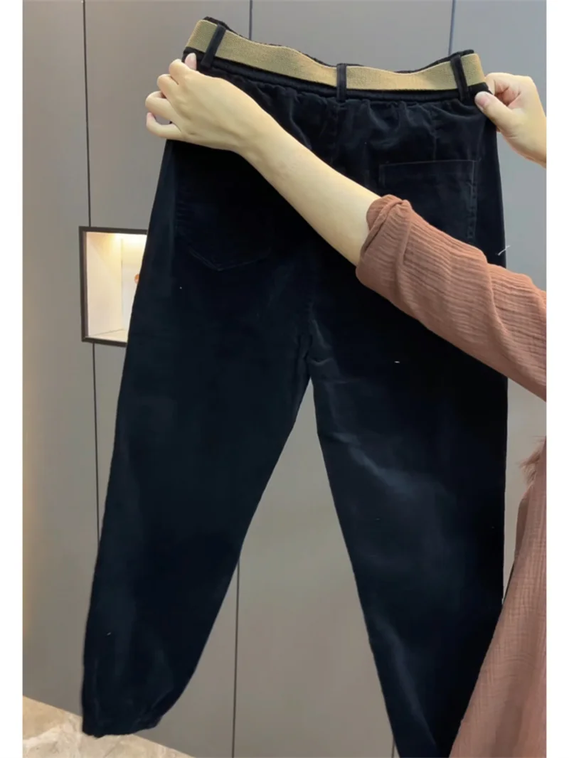Fashion Korean Autumn Winter Corduroy Tight leg Harem Pants Women 2026 New Elastic High Waist Loose Casual Female Trousers