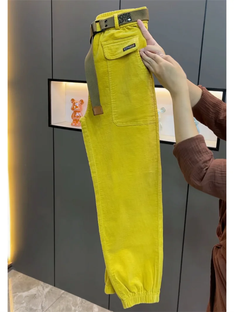 Fashion Korean Autumn Winter Corduroy Tight leg Harem Pants Women 2026 New Elastic High Waist Loose Casual Female Trousers