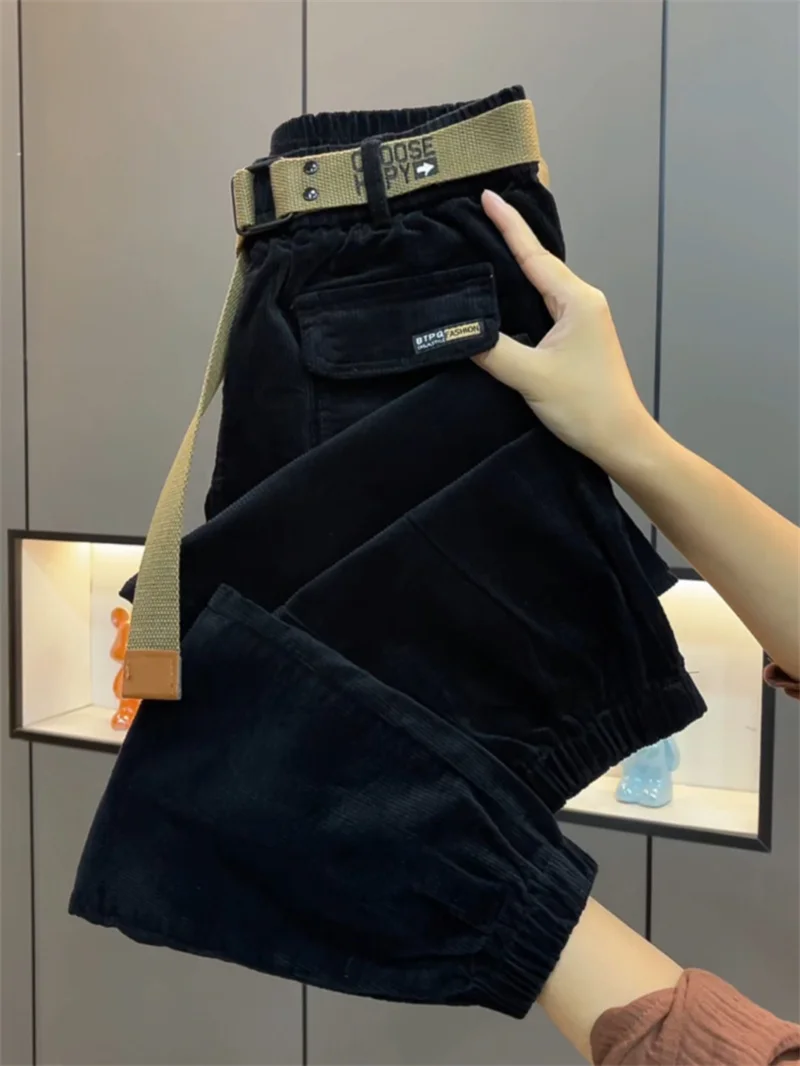 Fashion Korean Autumn Winter Corduroy Tight leg Harem Pants Women 2026 New Elastic High Waist Loose Casual Female Trousers