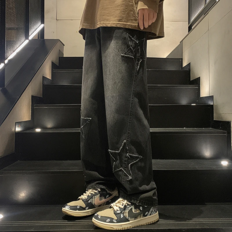 Y2K Vintage Women Jeans Streetwear Oversize Star Aesthetic Straight Trousers Wide Leg Grunge Denim Pant Men Clothes Korean Pants
