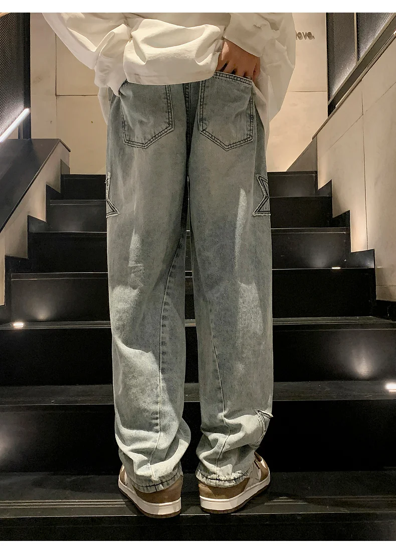 Y2K Vintage Women Jeans Streetwear Oversize Star Aesthetic Straight Trousers Wide Leg Grunge Denim Pant Men Clothes Korean Pants