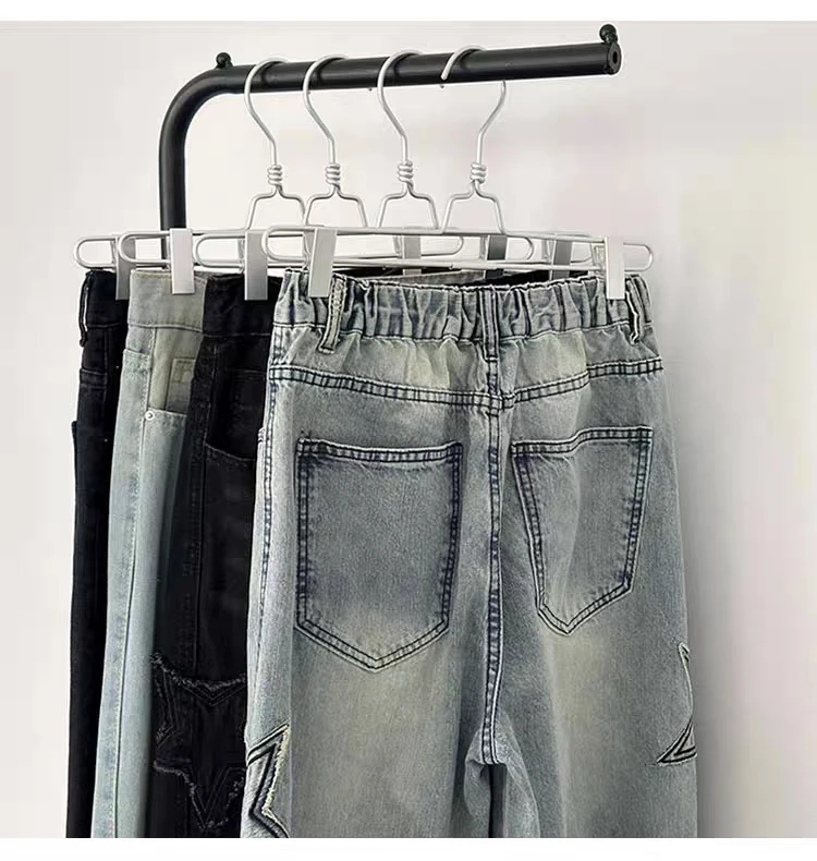 Y2K Vintage Women Jeans Streetwear Oversize Star Aesthetic Straight Trousers Wide Leg Grunge Denim Pant Men Clothes Korean Pants