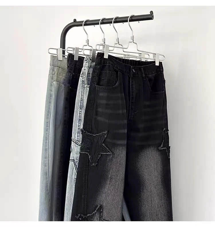 Y2K Vintage Women Jeans Streetwear Oversize Star Aesthetic Straight Trousers Wide Leg Grunge Denim Pant Men Clothes Korean Pants