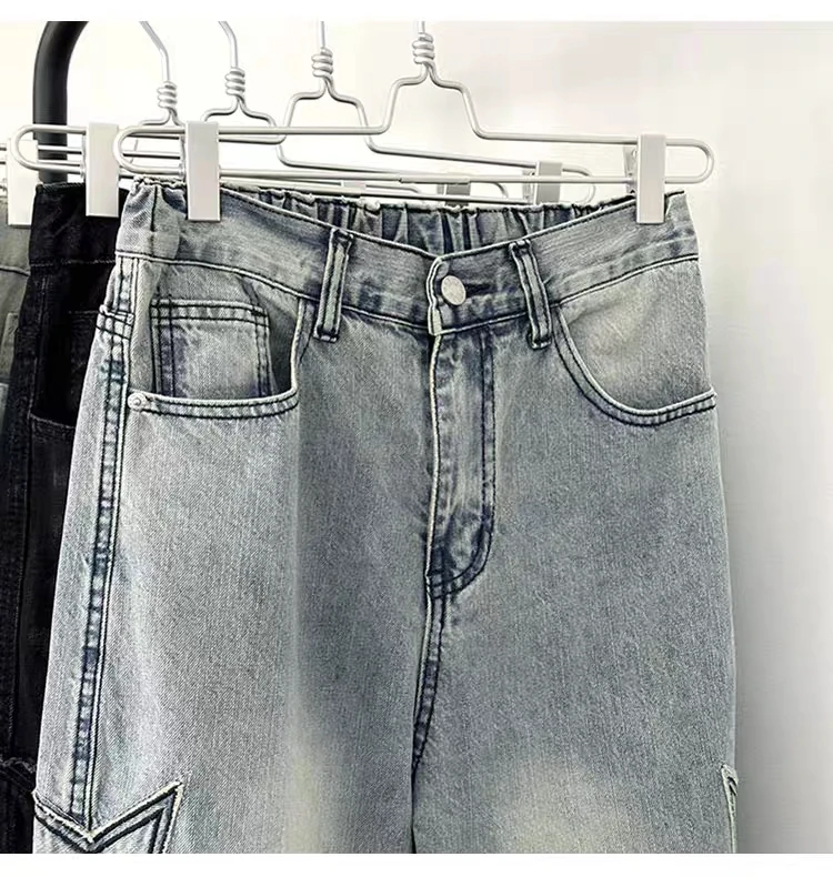 Y2K Vintage Women Jeans Streetwear Oversize Star Aesthetic Straight Trousers Wide Leg Grunge Denim Pant Men Clothes Korean Pants