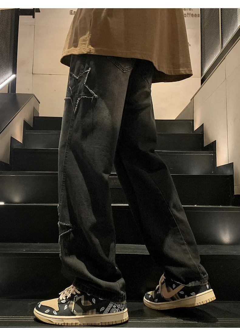 Y2K Vintage Women Jeans Streetwear Oversize Star Aesthetic Straight Trousers Wide Leg Grunge Denim Pant Men Clothes Korean Pants