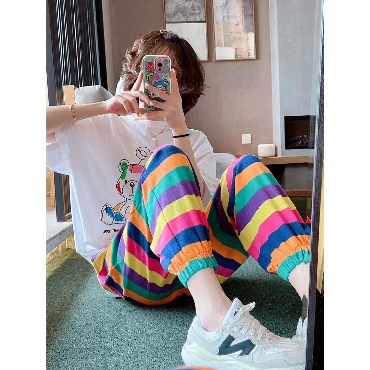 Streetwear Women Pants Fashion Striped Y2k Harem Pants High Waist Casual Pantalon Femme 2025 New Bottoms Korean Trousers 27v158