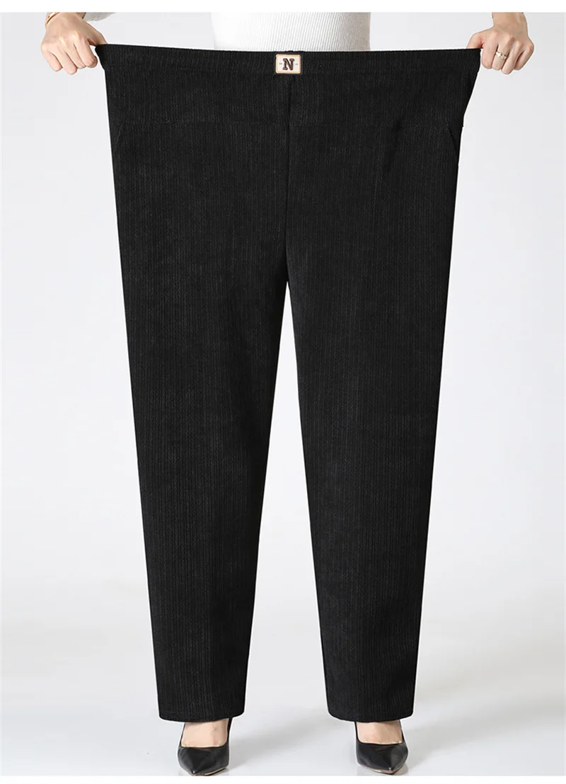 Women Trousers New Elastic High Waisted Corduroy Pants Loose Autumn Casual Pants Female Winter Fleece Warm Straight Pants 7XL8XL