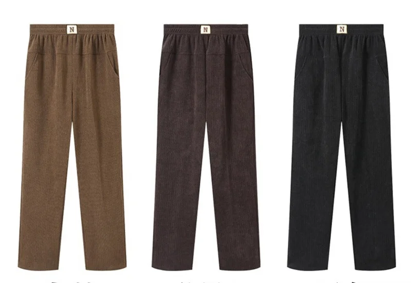 Women Trousers New Elastic High Waisted Corduroy Pants Loose Autumn Casual Pants Female Winter Fleece Warm Straight Pants 7XL8XL