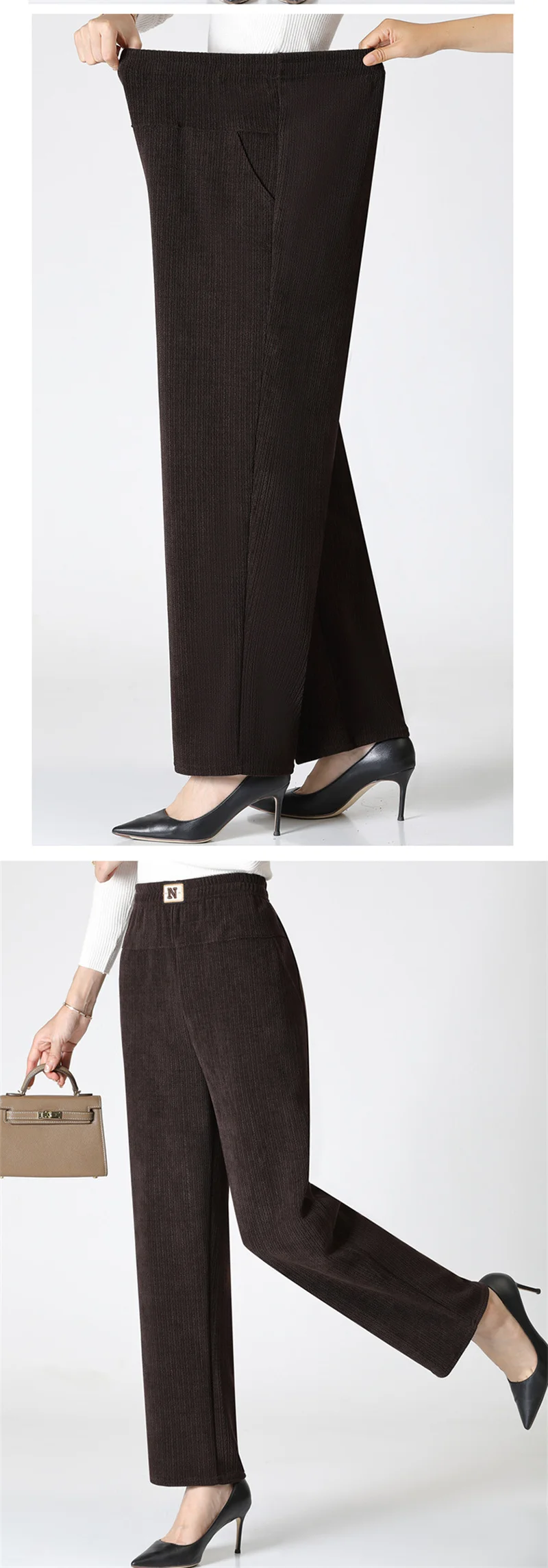 Women Trousers New Elastic High Waisted Corduroy Pants Loose Autumn Casual Pants Female Winter Fleece Warm Straight Pants 7XL8XL