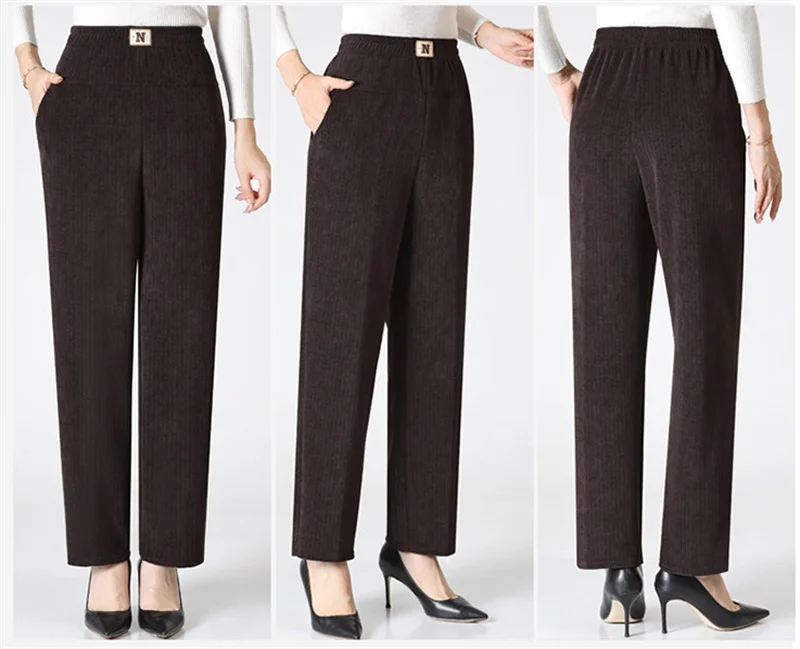 Women Trousers New Elastic High Waisted Corduroy Pants Loose Autumn Casual Pants Female Winter Fleece Warm Straight Pants 7XL8XL