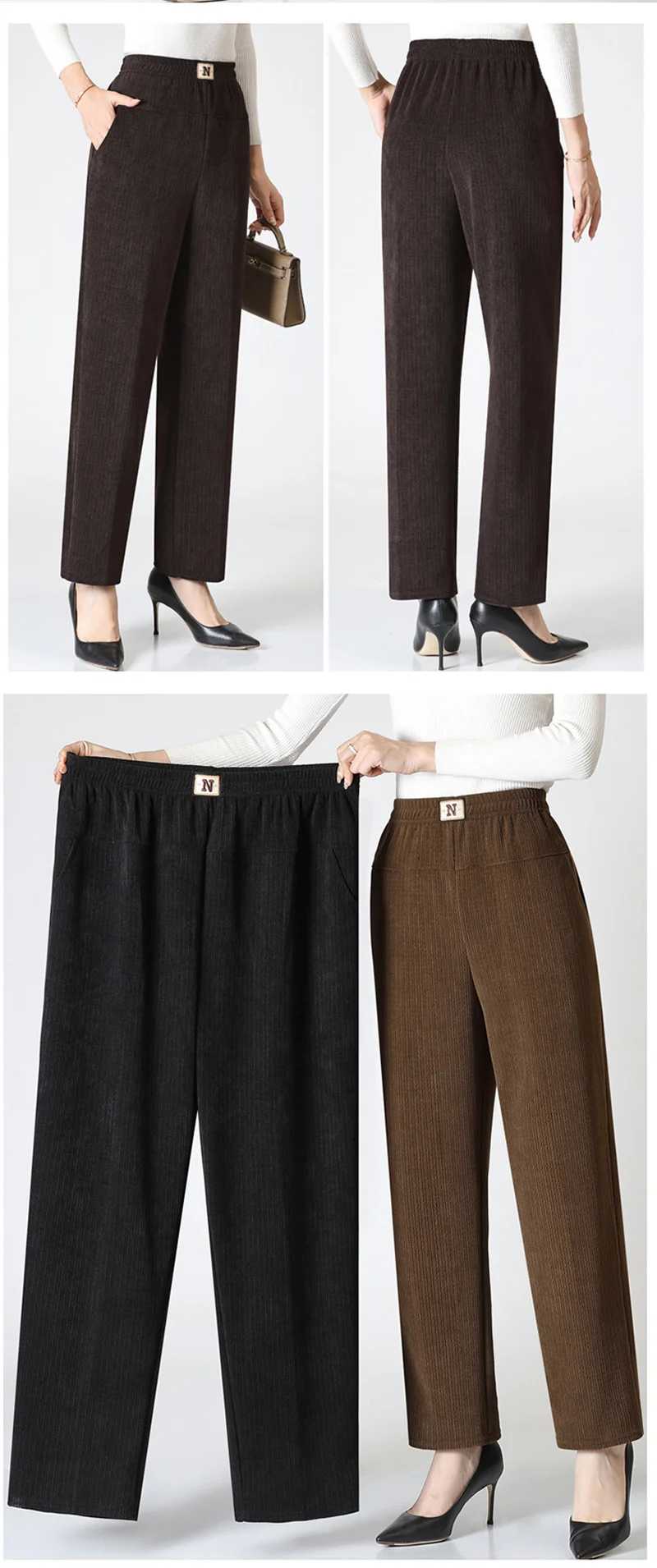 Women Trousers New Elastic High Waisted Corduroy Pants Loose Autumn Casual Pants Female Winter Fleece Warm Straight Pants 7XL8XL