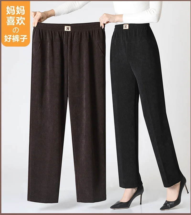 Women Trousers New Elastic High Waisted Corduroy Pants Loose Autumn Casual Pants Female Winter Fleece Warm Straight Pants 7XL8XL