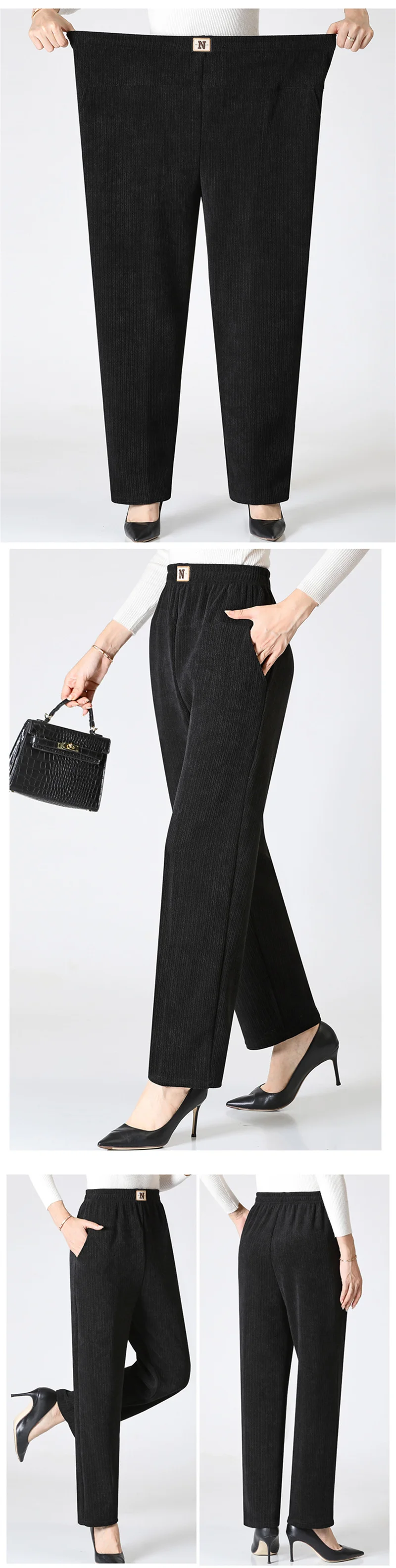 Women Trousers New Elastic High Waisted Corduroy Pants Loose Autumn Casual Pants Female Winter Fleece Warm Straight Pants 7XL8XL