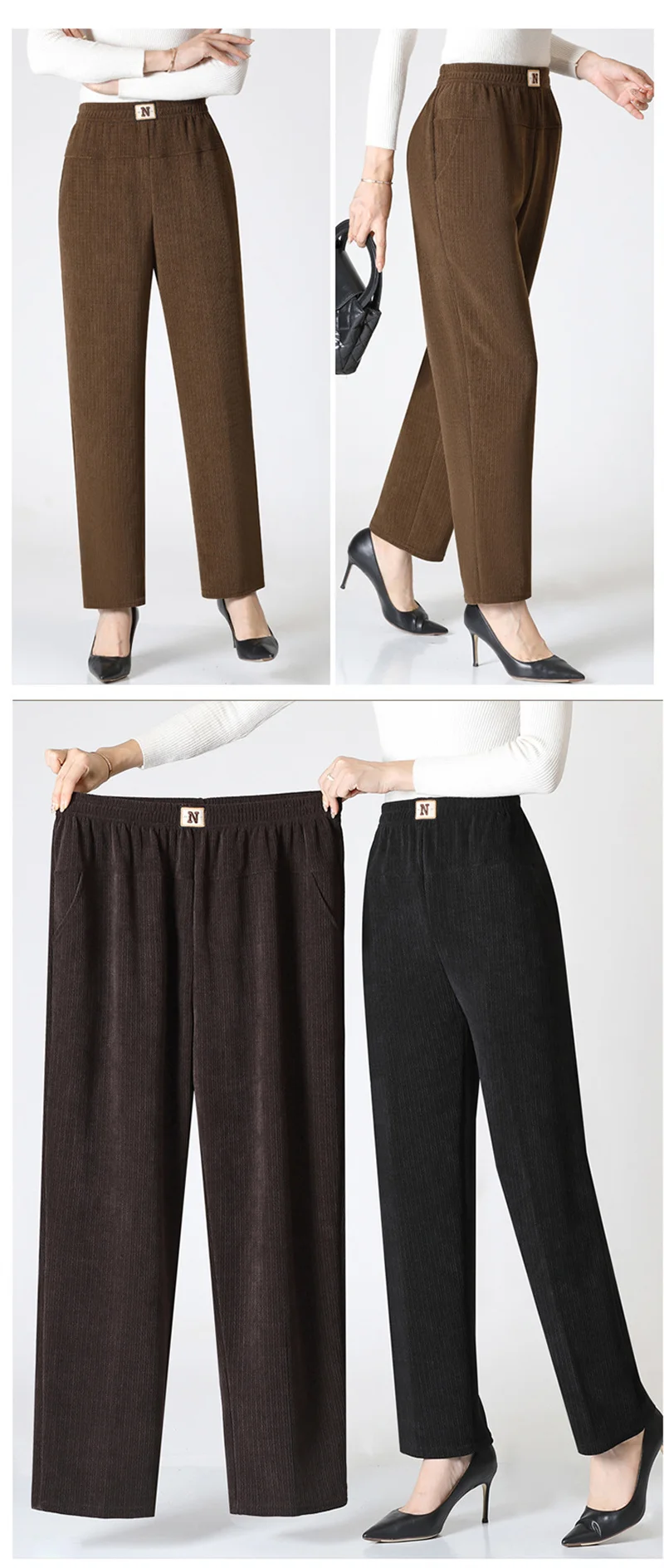 Women Trousers New Elastic High Waisted Corduroy Pants Loose Autumn Casual Pants Female Winter Fleece Warm Straight Pants 7XL8XL