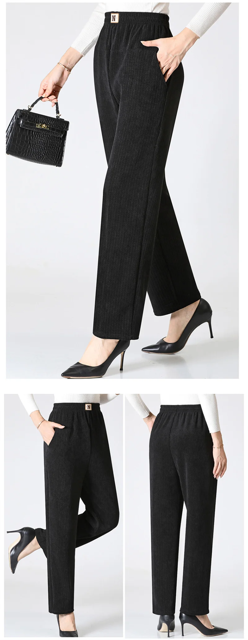 Women Trousers New Elastic High Waisted Corduroy Pants Loose Autumn Casual Pants Female Winter Fleece Warm Straight Pants 7XL8XL