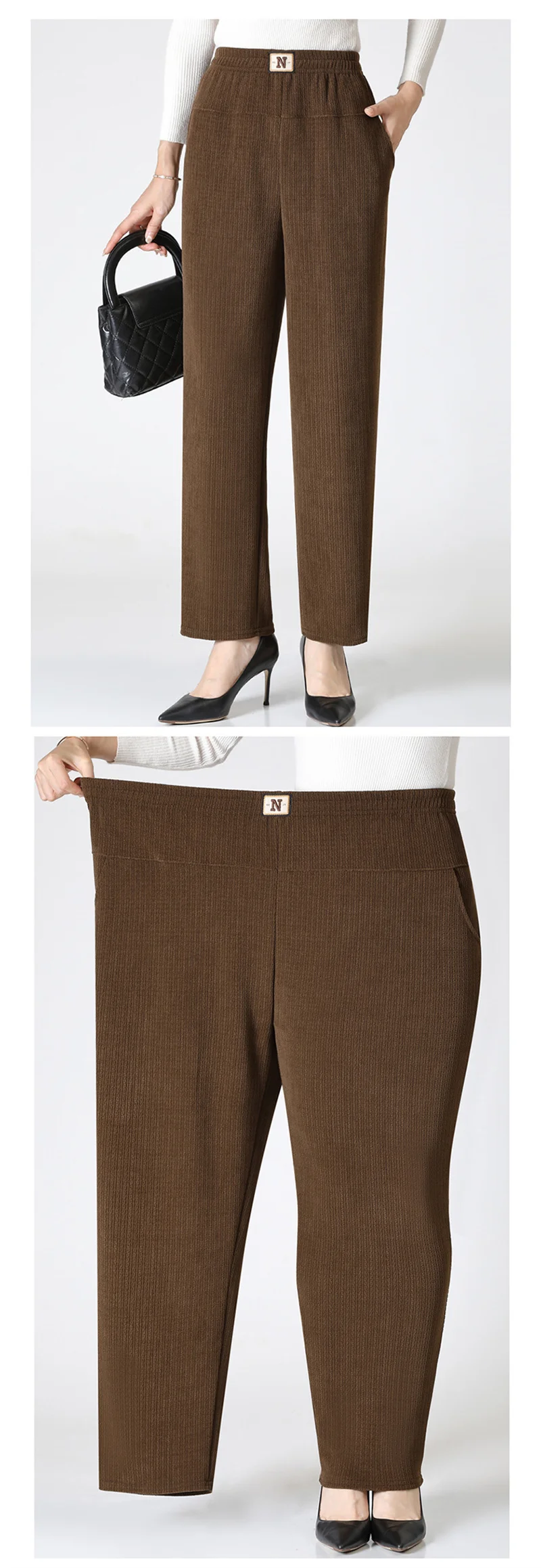Women Trousers New Elastic High Waisted Corduroy Pants Loose Autumn Casual Pants Female Winter Fleece Warm Straight Pants 7XL8XL