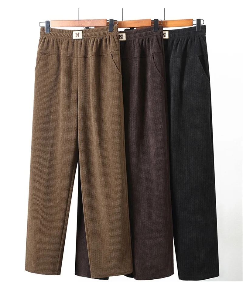 Women Trousers New Elastic High Waisted Corduroy Pants Loose Autumn Casual Pants Female Winter Fleece Warm Straight Pants 7XL8XL