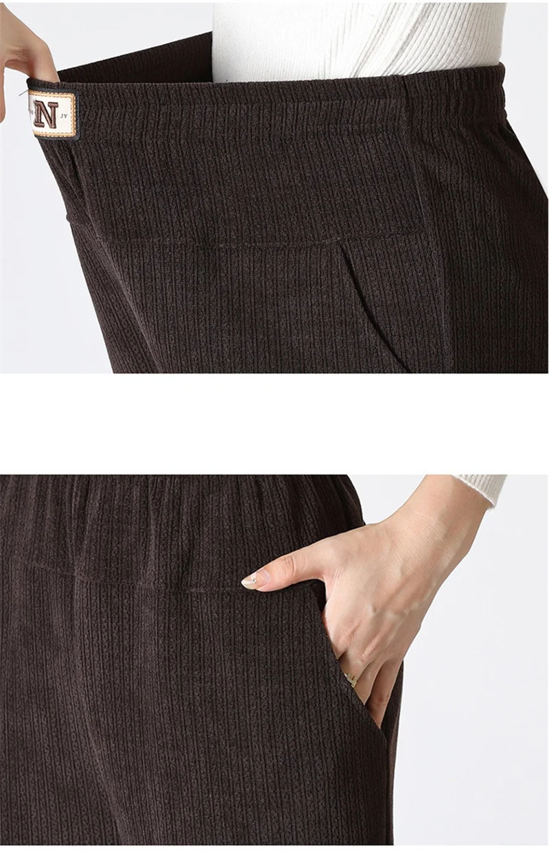 Women Trousers New Elastic High Waisted Corduroy Pants Loose Autumn Casual Pants Female Winter Fleece Warm Straight Pants 7XL8XL