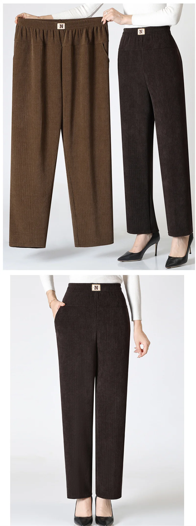 Women Trousers New Elastic High Waisted Corduroy Pants Loose Autumn Casual Pants Female Winter Fleece Warm Straight Pants 7XL8XL
