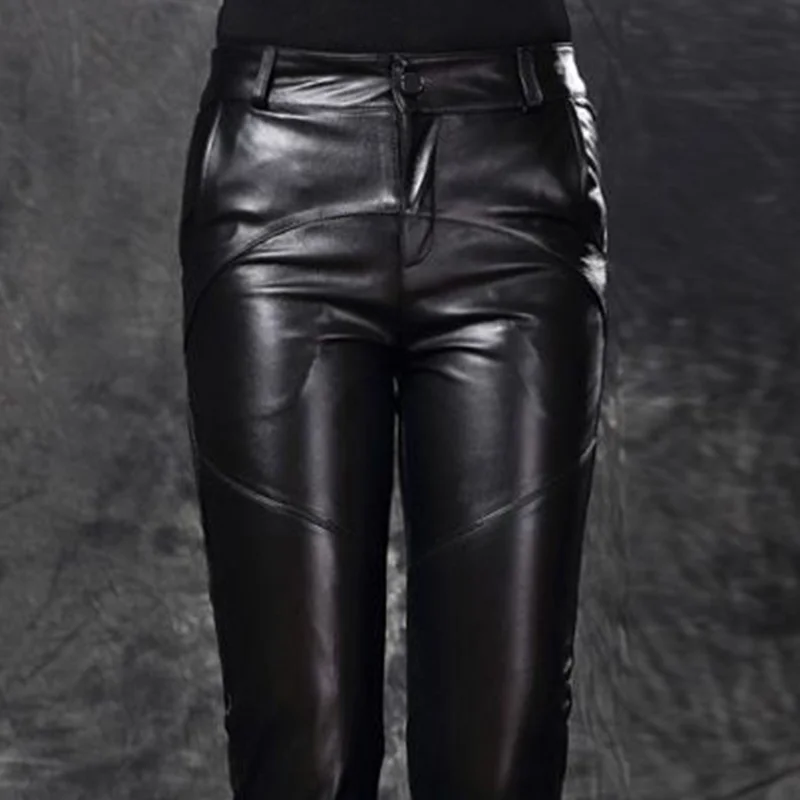 Women's Mid Waist Faux Leather Trousers Matte PU Casual Office Soft Straight Leg PVC Pants Slim Warm Pants Women Winter 2024