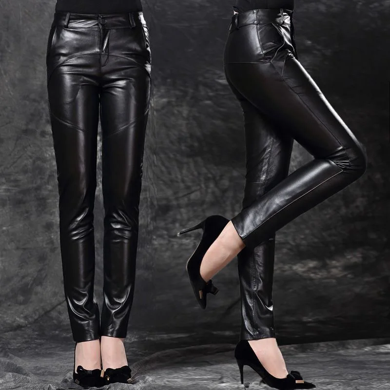 Women's Mid Waist Faux Leather Trousers Matte PU Casual Office Soft Straight Leg PVC Pants Slim Warm Pants Women Winter 2024