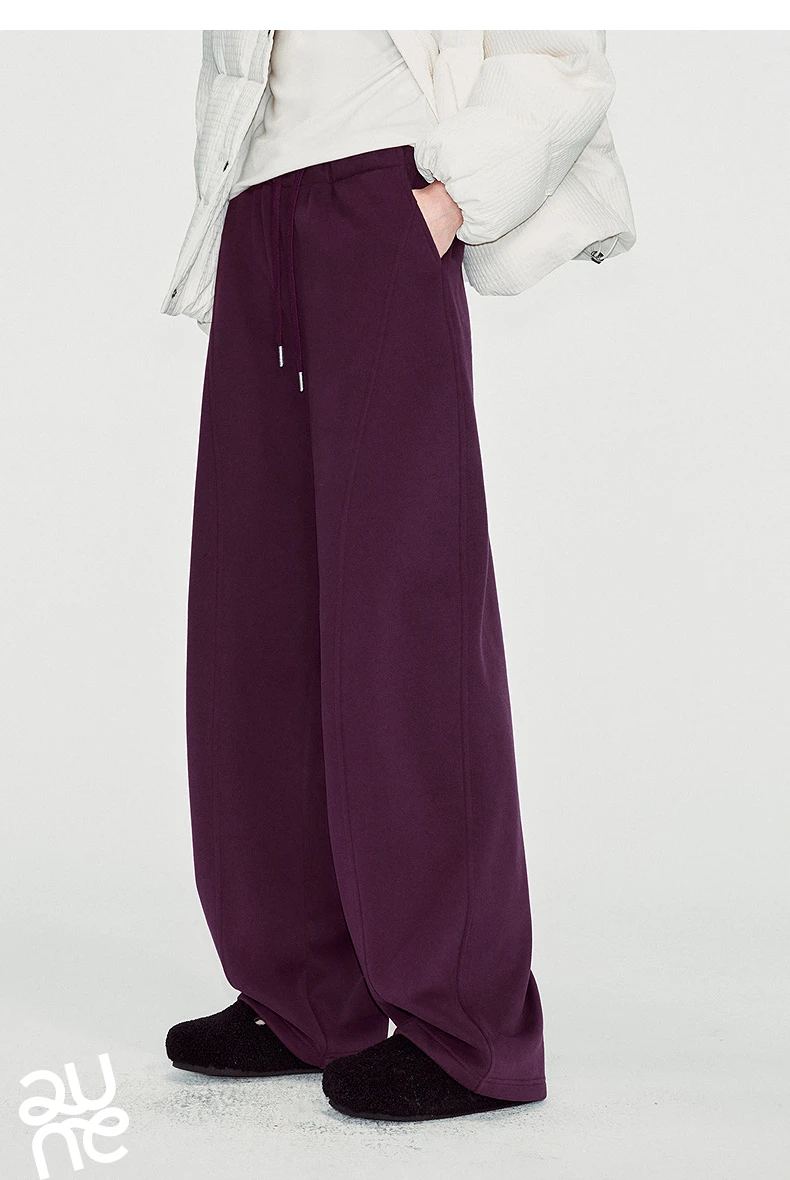 TOYOUTH Women Sweatpants 2026 Winter New Fleece‑Lined Warm Seam‑Detail Casual Long Bottoms