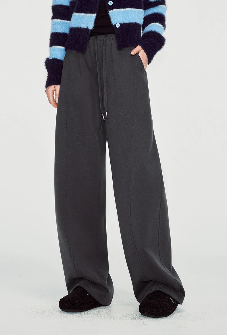 TOYOUTH Women Sweatpants 2026 Winter New Fleece‑Lined Warm Seam‑Detail Casual Long Bottoms