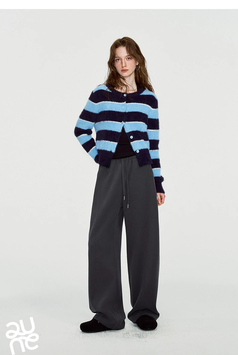 TOYOUTH Women Sweatpants 2026 Winter New Fleece‑Lined Warm Seam‑Detail Casual Long Bottoms