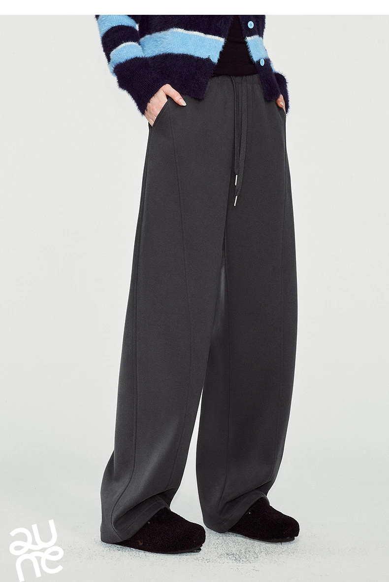 TOYOUTH Women Sweatpants 2026 Winter New Fleece‑Lined Warm Seam‑Detail Casual Long Bottoms