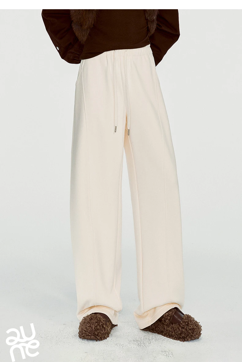 TOYOUTH Women Sweatpants 2026 Winter New Fleece‑Lined Warm Seam‑Detail Casual Long Bottoms