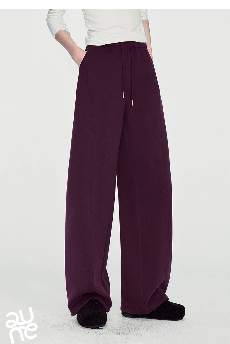 TOYOUTH Women Sweatpants 2026 Winter New Fleece‑Lined Warm Seam‑Detail Casual Long Bottoms