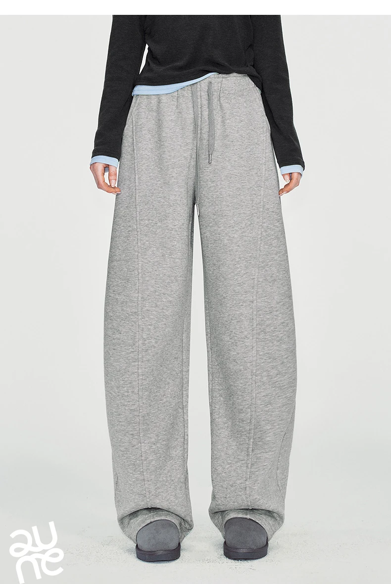 TOYOUTH Women Sweatpants 2026 Winter New Fleece‑Lined Warm Seam‑Detail Casual Long Bottoms