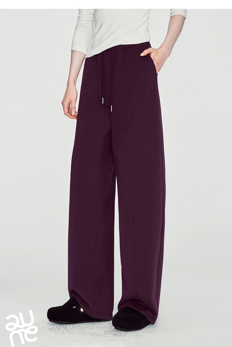 TOYOUTH Women Sweatpants 2026 Winter New Fleece‑Lined Warm Seam‑Detail Casual Long Bottoms