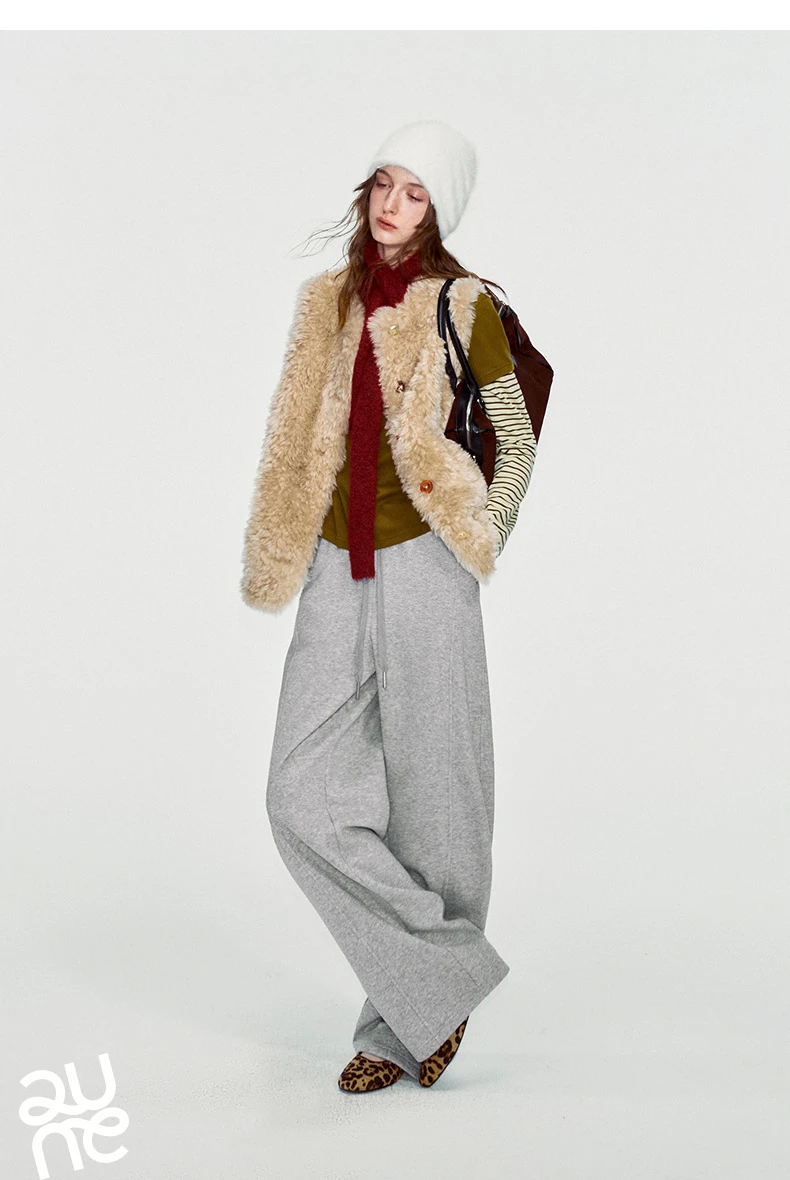 TOYOUTH Women Sweatpants 2026 Winter New Fleece‑Lined Warm Seam‑Detail Casual Long Bottoms