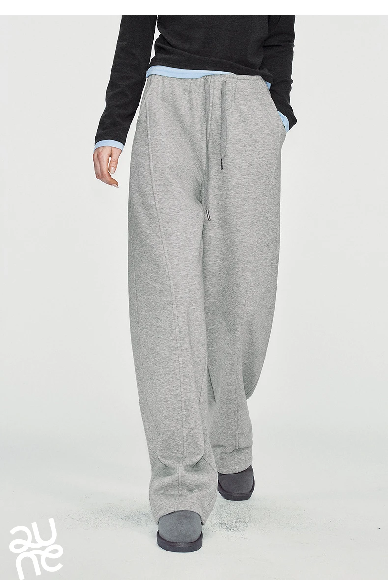 TOYOUTH Women Sweatpants 2026 Winter New Fleece‑Lined Warm Seam‑Detail Casual Long Bottoms